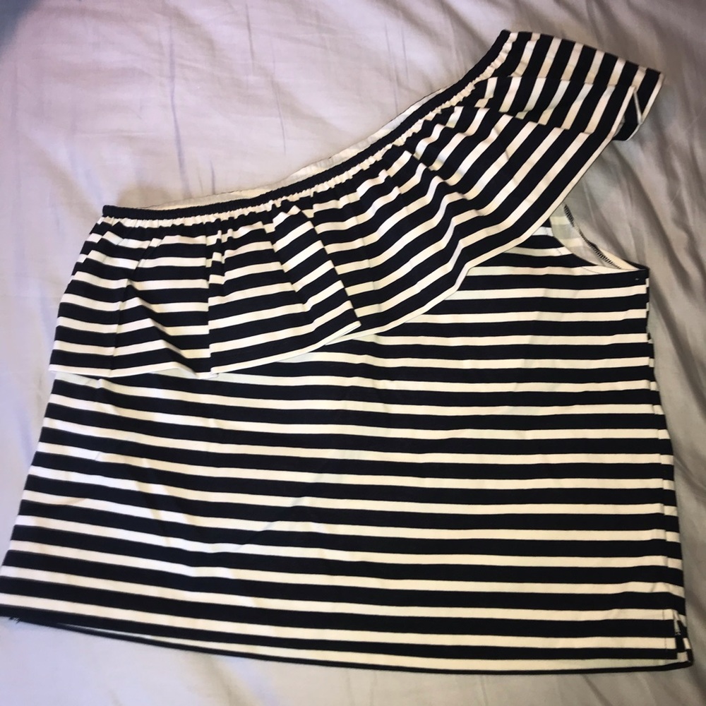 J. Crew One Shoulder Ruffle Striped Top, size Large NWT - Picture 6 of 8